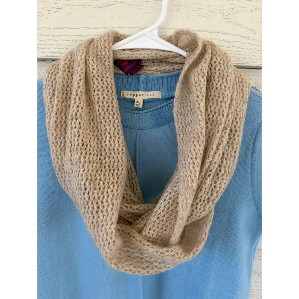 Phenix 100% Cashmere Knit Infinity Scarf Oatmeal Beige Luxury Soft Scarf